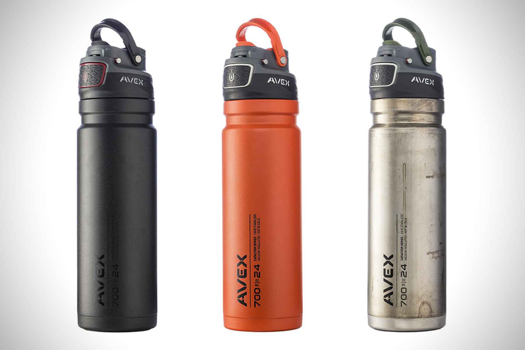 The AVEX stainless steel freeflow water bottle. avex freeflow stainless autoseal water bottle