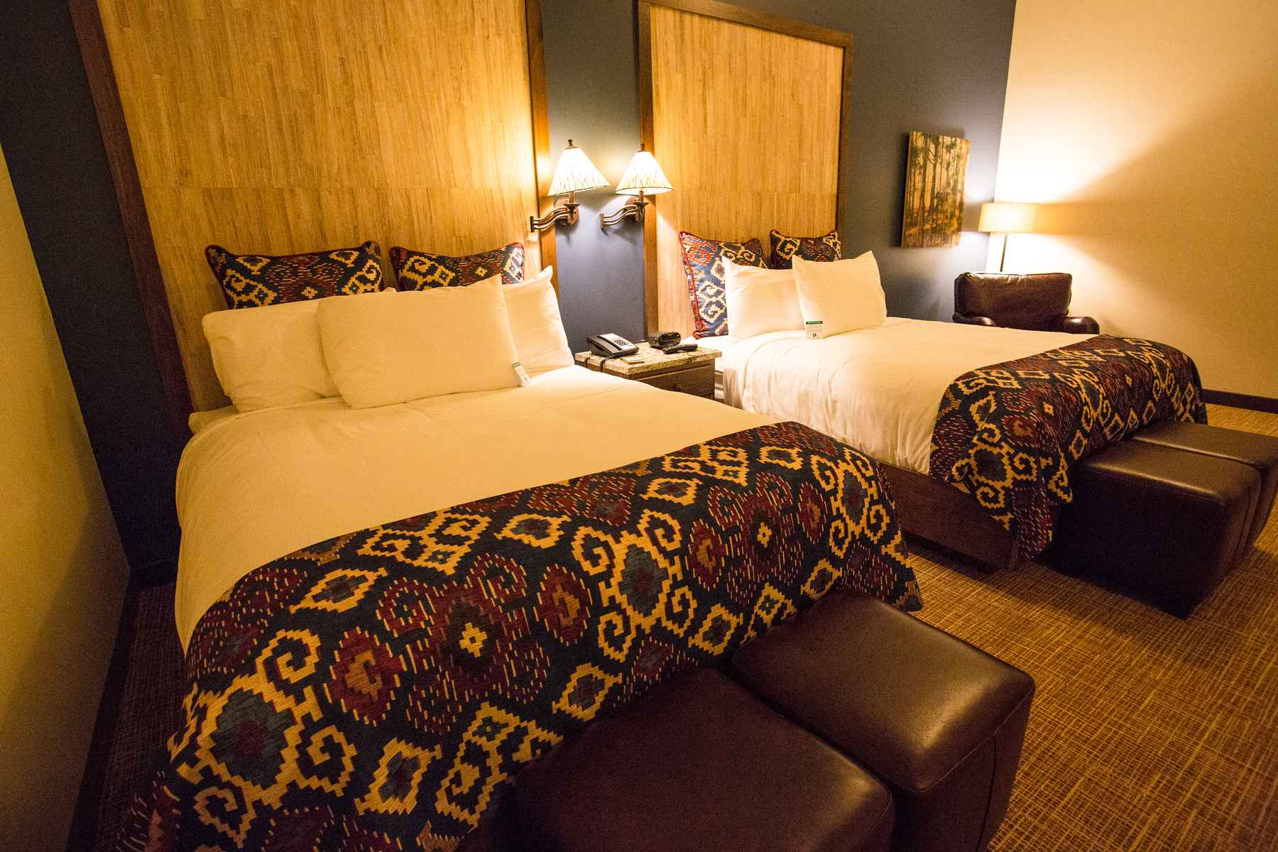 Beds in one of the lodge's oversized rooms (photo: Chad Shmukler). Tailwater Lodge - Rooms