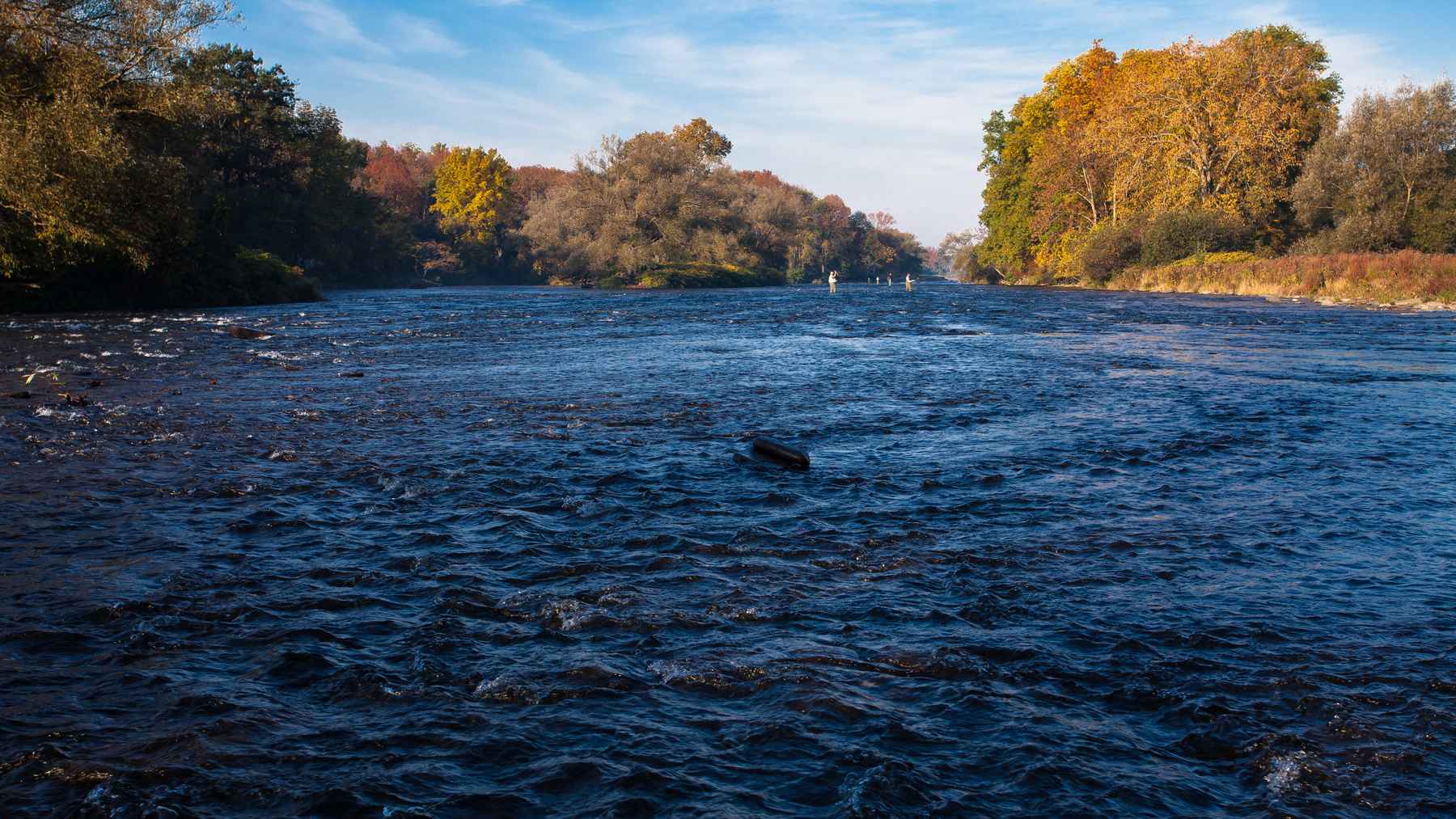 Anglers wade the river early morning at the Douglaston Salmon Run, downstream from the lodge's location (photo: Chad Shmukler). Douglaston Salmon Run