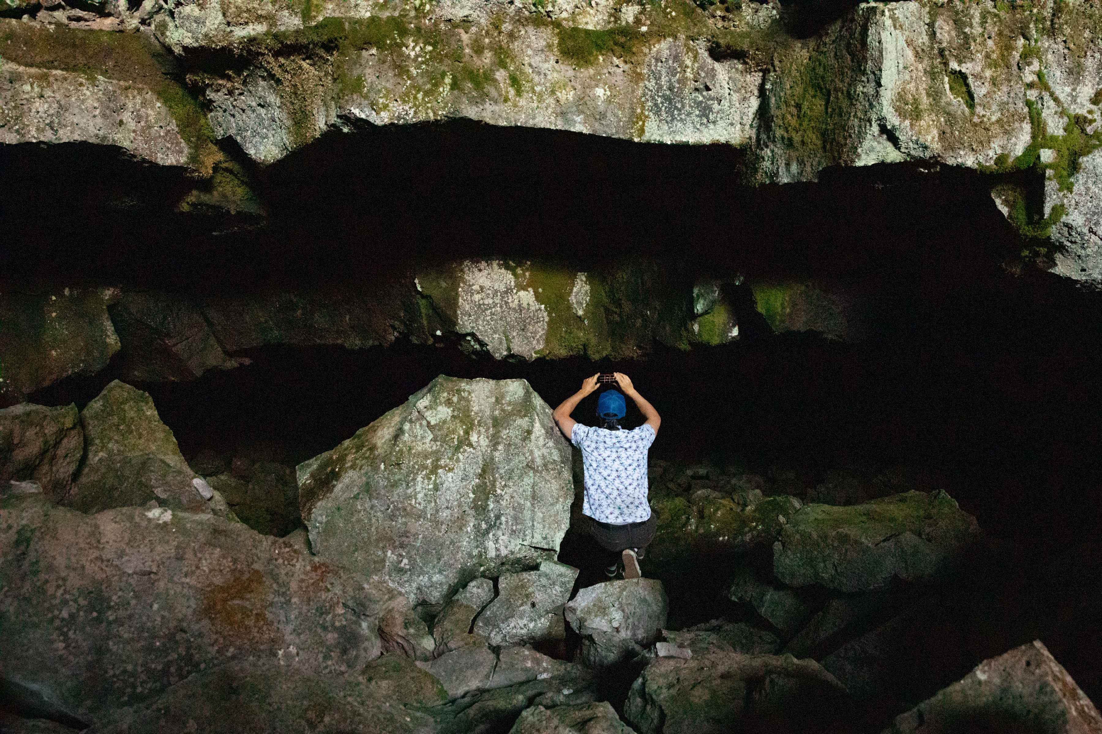 Photo: Kimberley Hasselbrink. cave medicine lake highlands