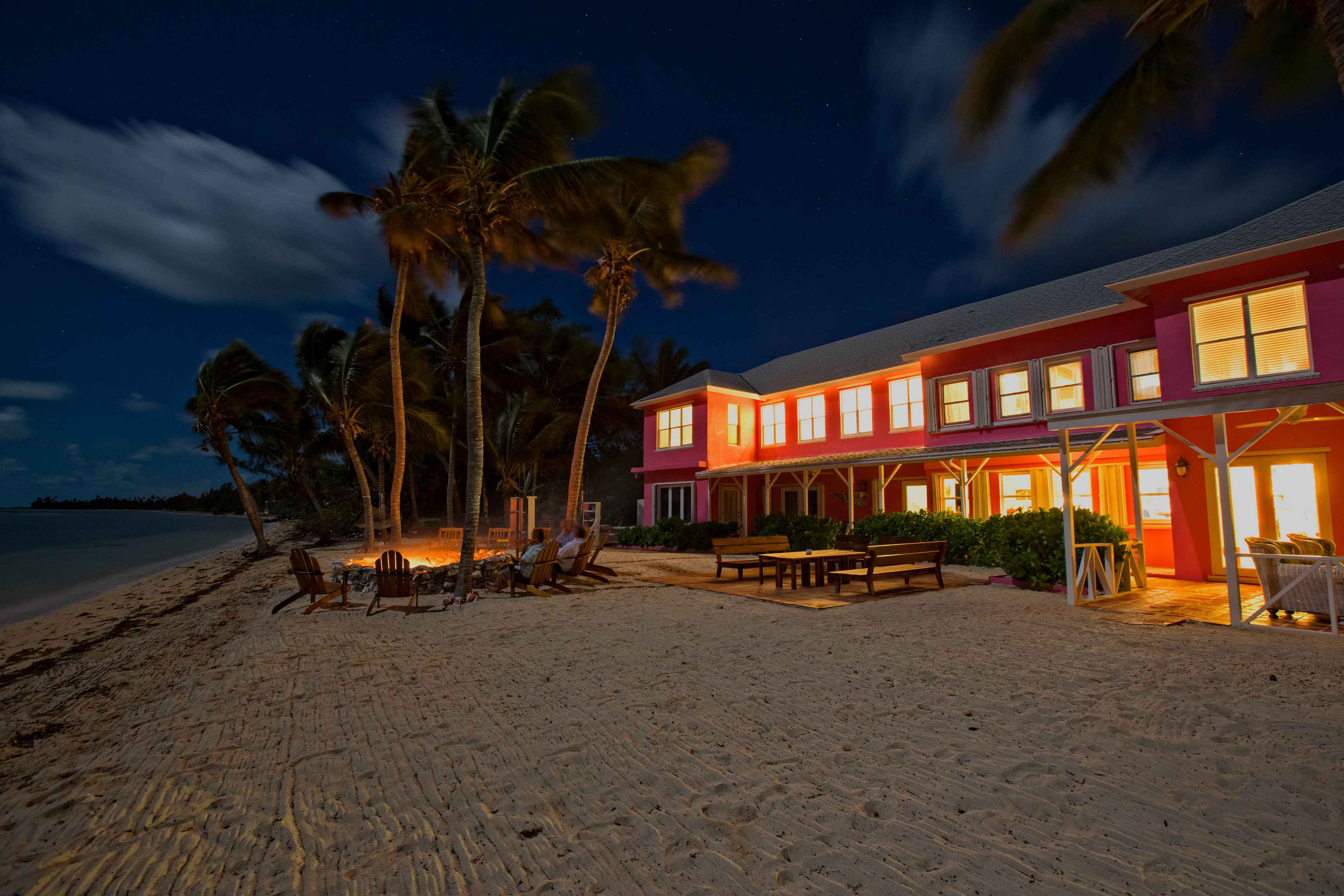 Guests stargaze around the beachfront fire pit at Bair's Lodge (photo: Earl Harper). bair's lodge south andros - fire pit