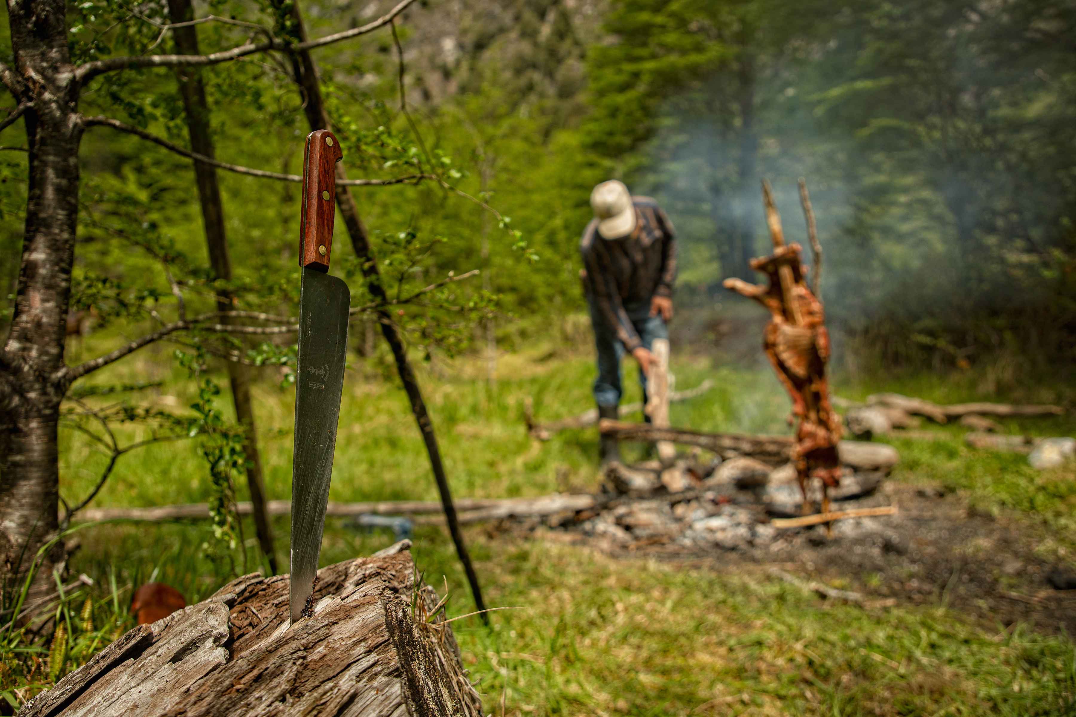 Cordero al palo (spit roasted lamb), riverside (photo: Earl Harper). cordero al palo chile